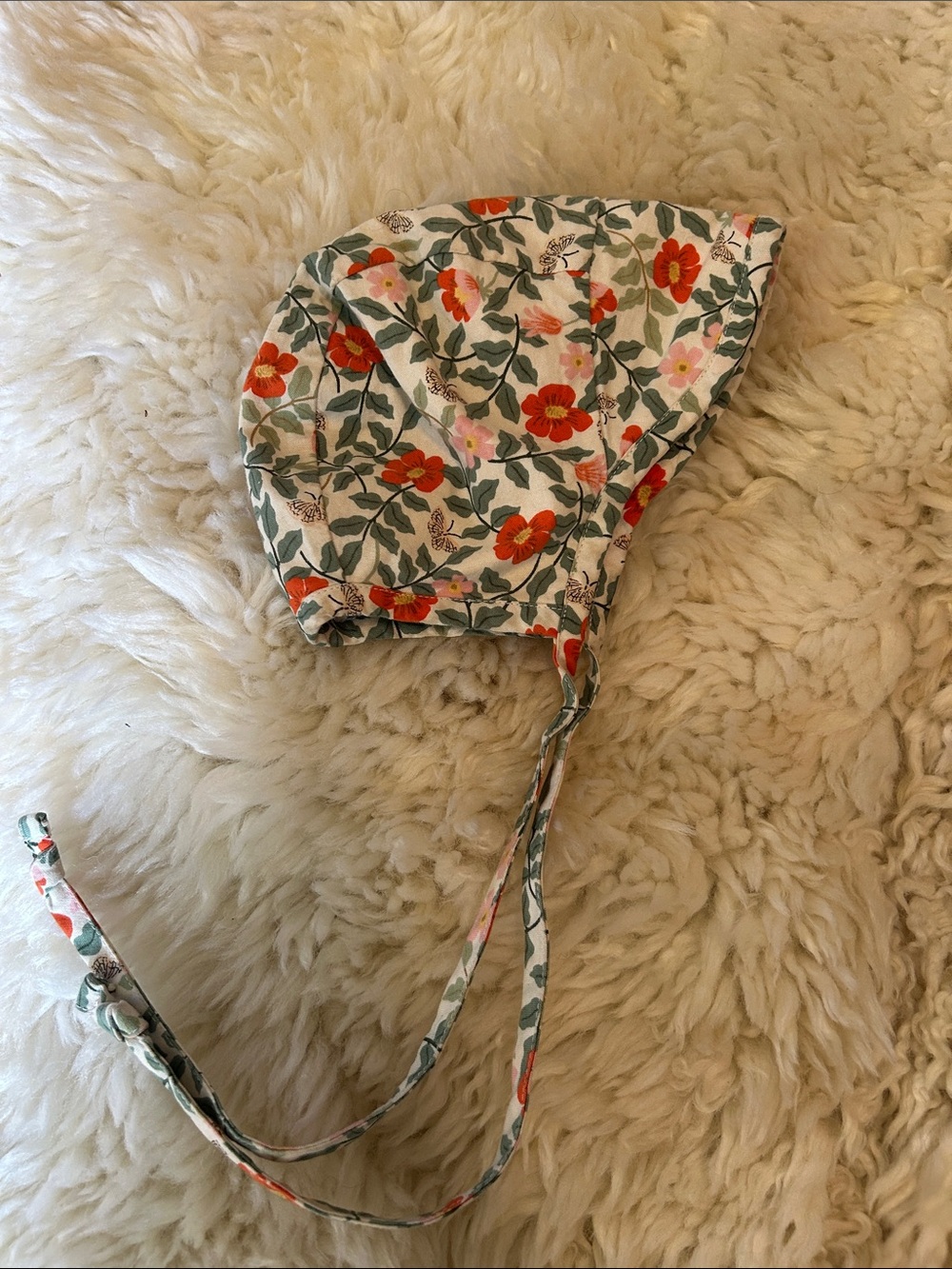 Briar Floral Cotton Baby Bonnet in Pink & Green